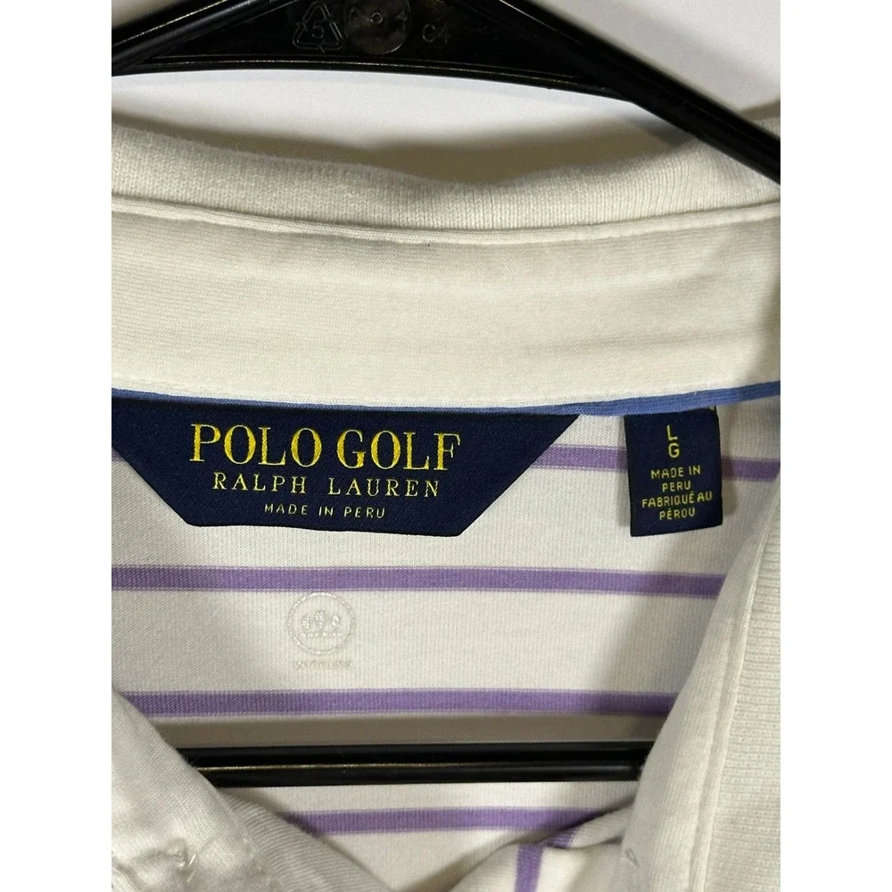 Polo Golf Ralph Lauren Polo Shirt Mens L White Lavender Stripe Short Sleeve